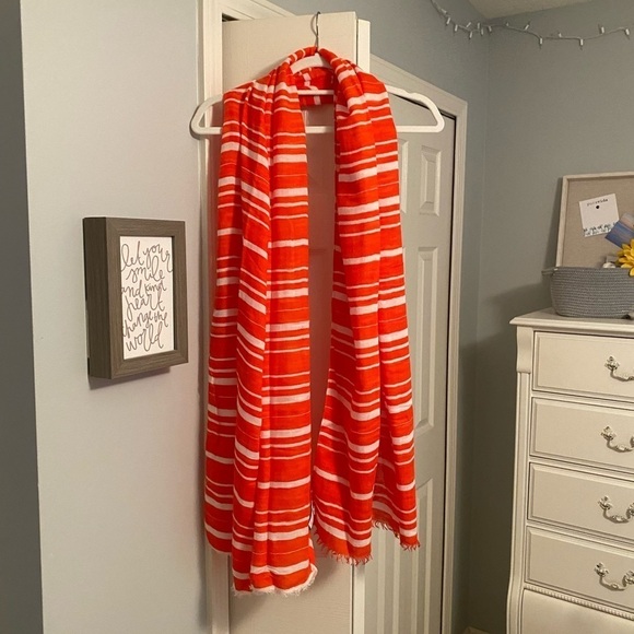 CORAL & White Striped Scarf GAP - Picture 8 of 10